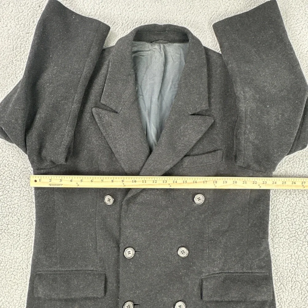 VTG Libins Wool Double Breasted Peak Lapel Overcoat Men 48 Black Lined Heavy